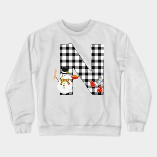 BW Buffalo Checks Pattern Monogram N | Snowman Crewneck Sweatshirt